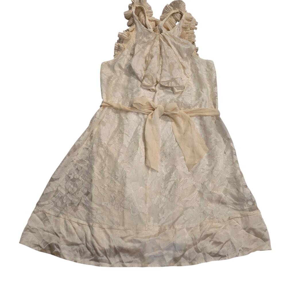 BCBGMAXAZRIA Ivory Silk Floral Jacquard Ruffle Bow Dress M Lolita